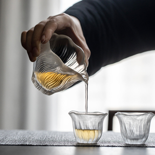 手工轻奢透明莲荷造型茶碗简约功夫茶杯 古法琉璃盖碗冻烧茶具套装