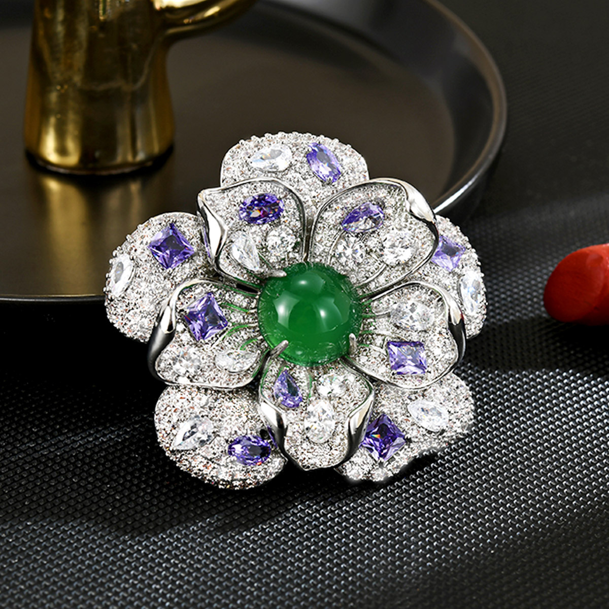 高端奢华重工镶钻花朵胸针女