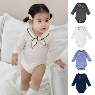 25新款领结匹马棉A类婴儿宝宝长袖包屁衣连体衣爬服保暖舒适打底