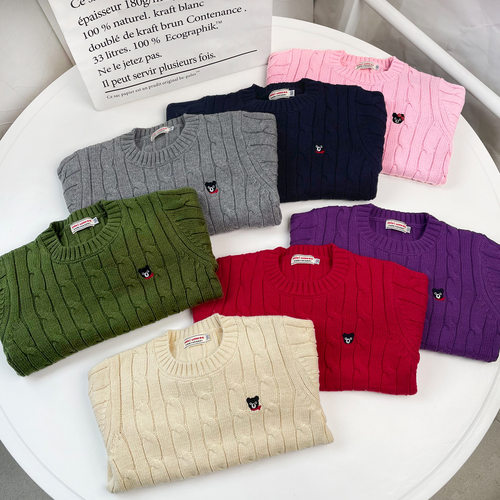 清仓miki秋冬日系男女童毛衣中小儿童宝宝麻花套头针织上衣棉混纺
