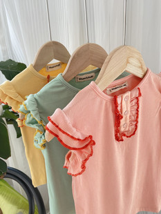 ins爆款春夏mp系列同款女童女宝女孩纯棉柔软弹力领结T恤短袖上衣