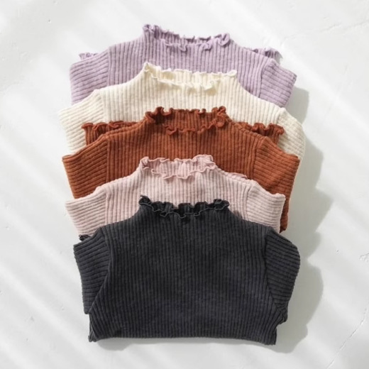 定制25春日系pippi百搭女童女宝女孩高品质竹节棉花边打底衫长袖