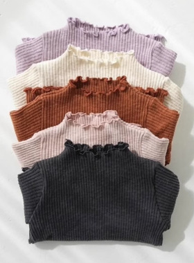 定制25春日系pippi百搭女童女宝女孩高品质竹节棉花边打底衫长袖