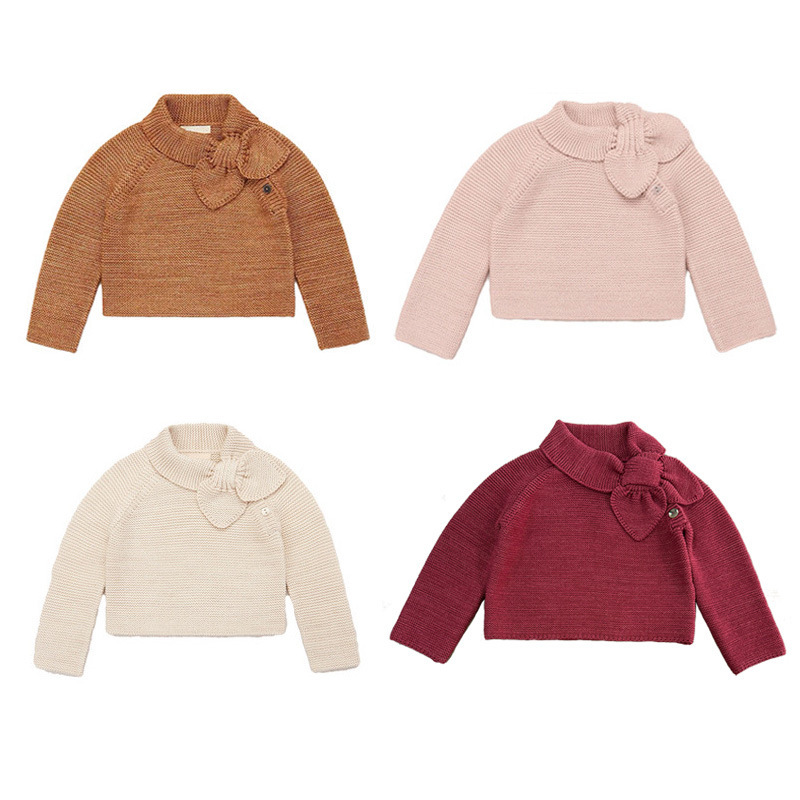 MP经典桃心领结针织衫儿童复古毛衣套头衫女童蝴蝶结秋冬季衣服