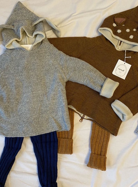 ins2022秋冬oeuf同款男女宝宝儿童超柔软针织双层毛衣帽子