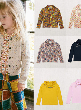 ins25春秋冬mp同款北欧风女童女宝女孩柔软领结花边长袖T恤打底衫