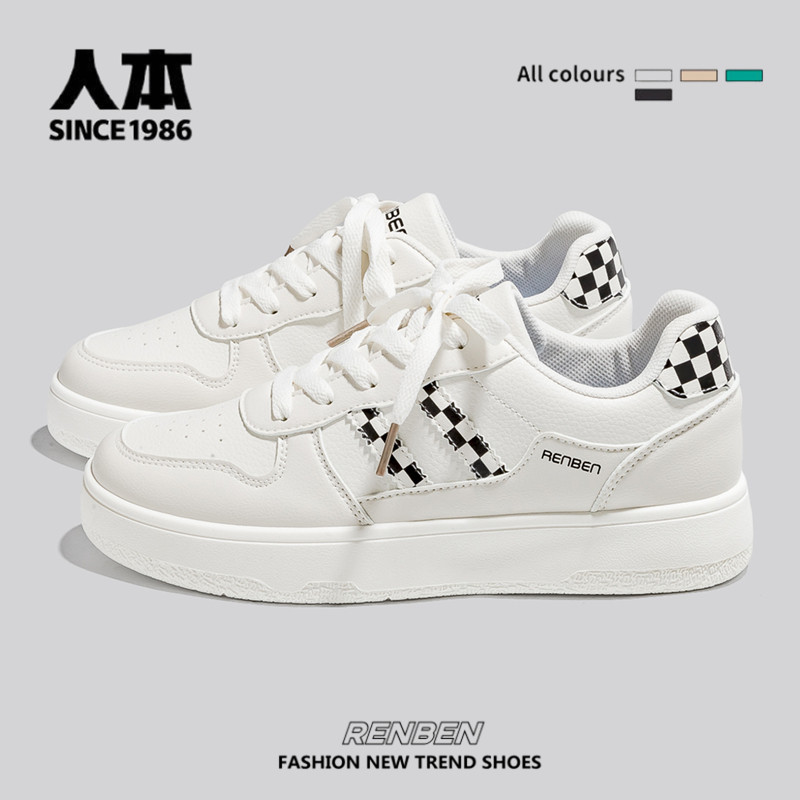 人本休闲小白鞋女ins潮2024春季新款百搭小众设计感白鞋女生板鞋