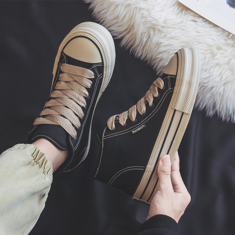 人本二棉鞋男加绒高帮帆布鞋男2024秋冬季新款厚底保暖运动板鞋子