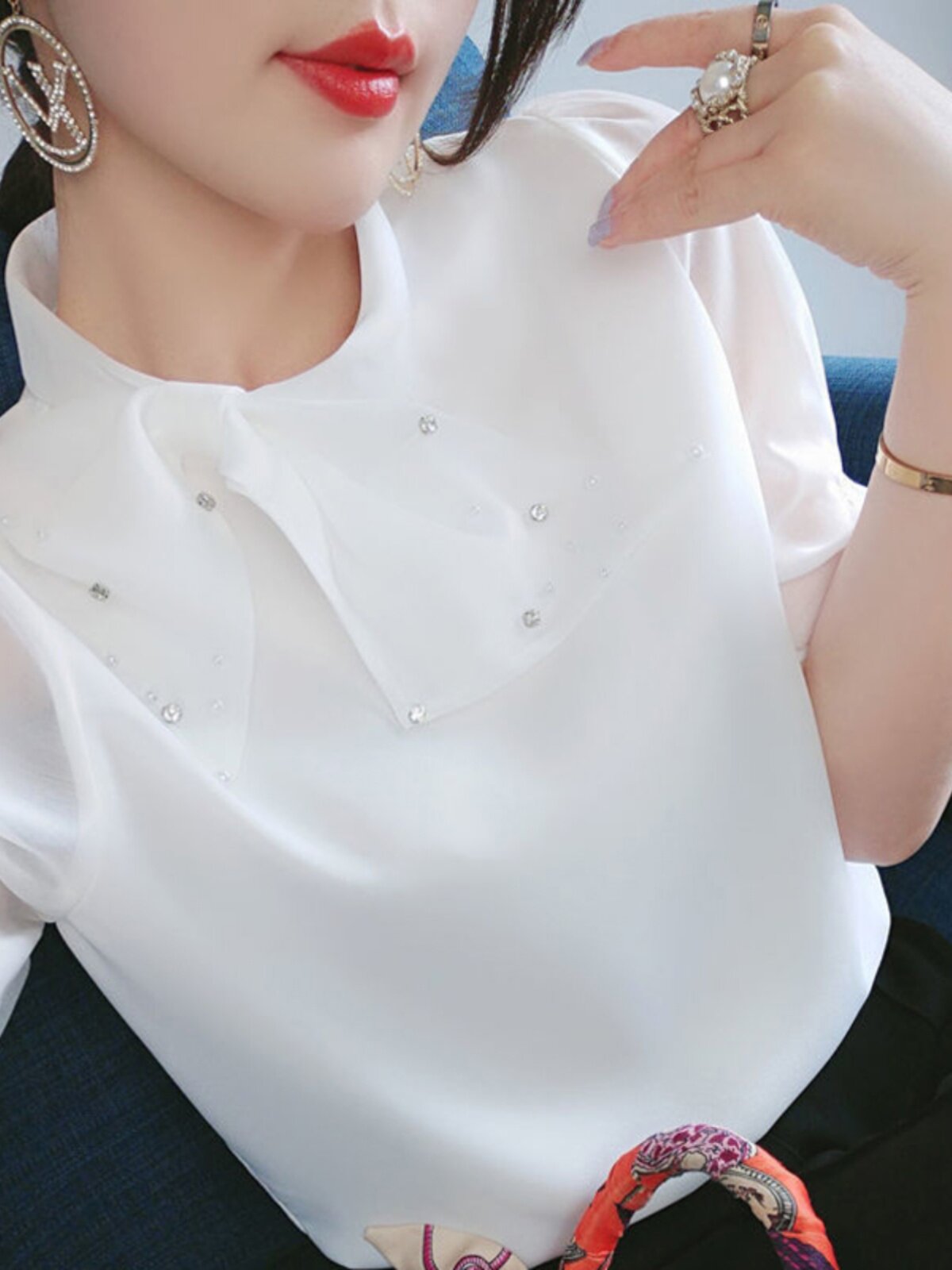 SHORT SLEEVE CHIFFON SHIRT WOMENS SUMMER DRESS 2024 NEW PLUS SIZE FAT MM TOP FASHION SHIRT HIGH-END FOREIGN STYLE SHIRT