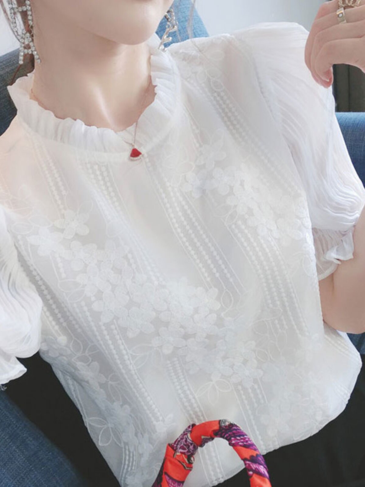 CHIFFON SHIRT WOMENS SHORT SLEEVE SUMMER 2024 NEW FASHION VERSATILE SHIRT FOREIGN STYLE SMALL SHIRT PLUS SIZE FAT MM TOP