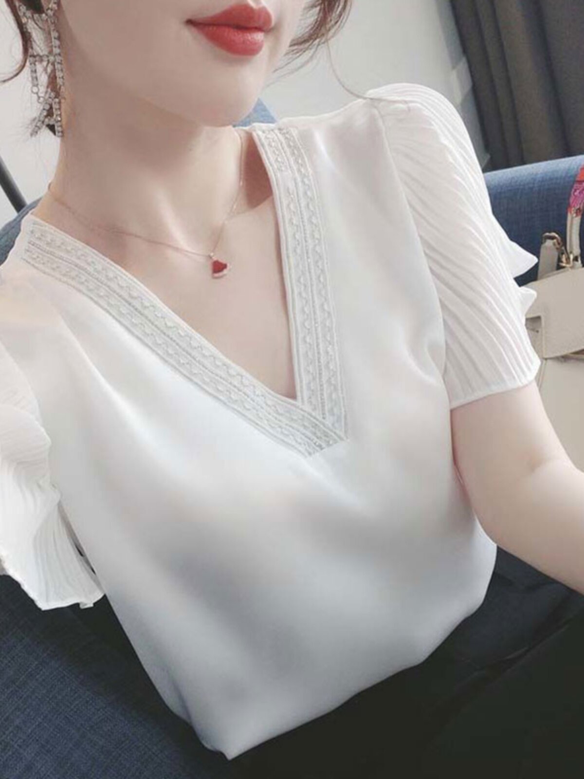 SUMMER CHIFFON SHIRT WOMENS SHORT SLEEVE 2024 NEW FASHION SHIRT LOOSE LARGE SIZE FAT MM FOREIGN SHIRT WHITE TOP