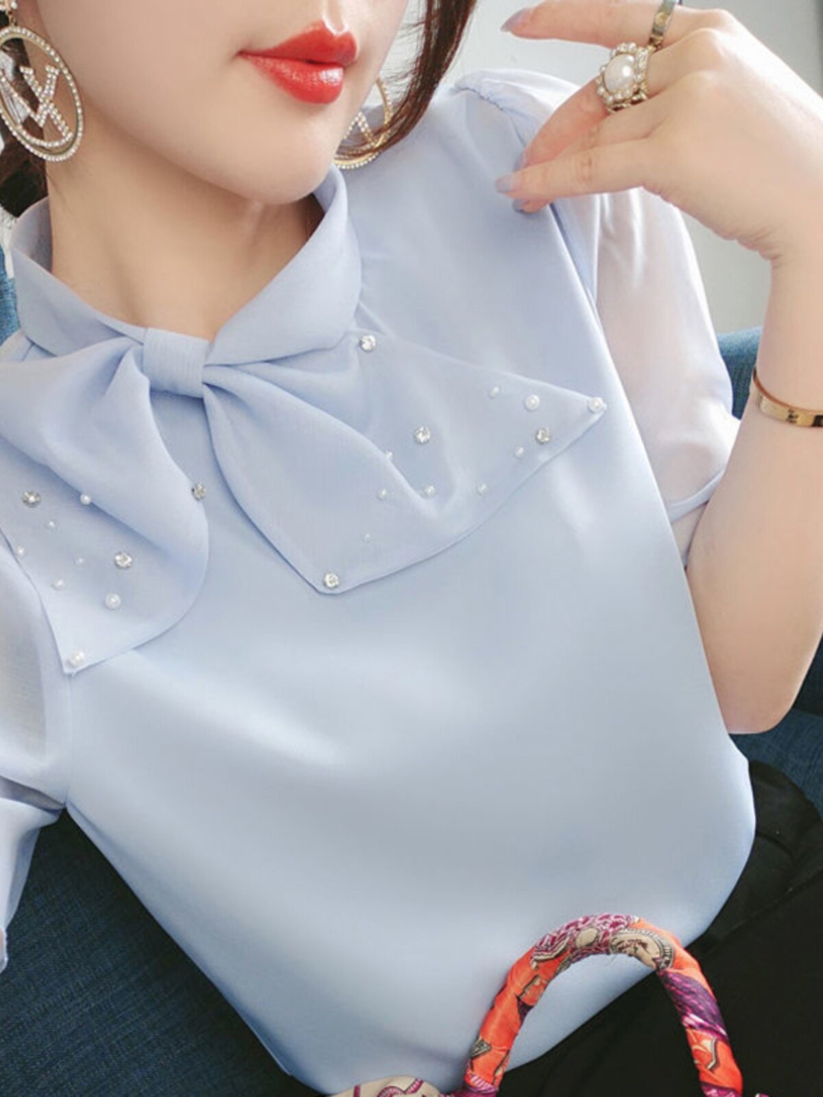 SHORT SLEEVE CHIFFON SHIRT WOMENS SUMMER DRESS 2024 NEW PLUS SIZE FAT MM TOP FASHION SHIRT HIGH-END FOREIGN STYLE SHIRT