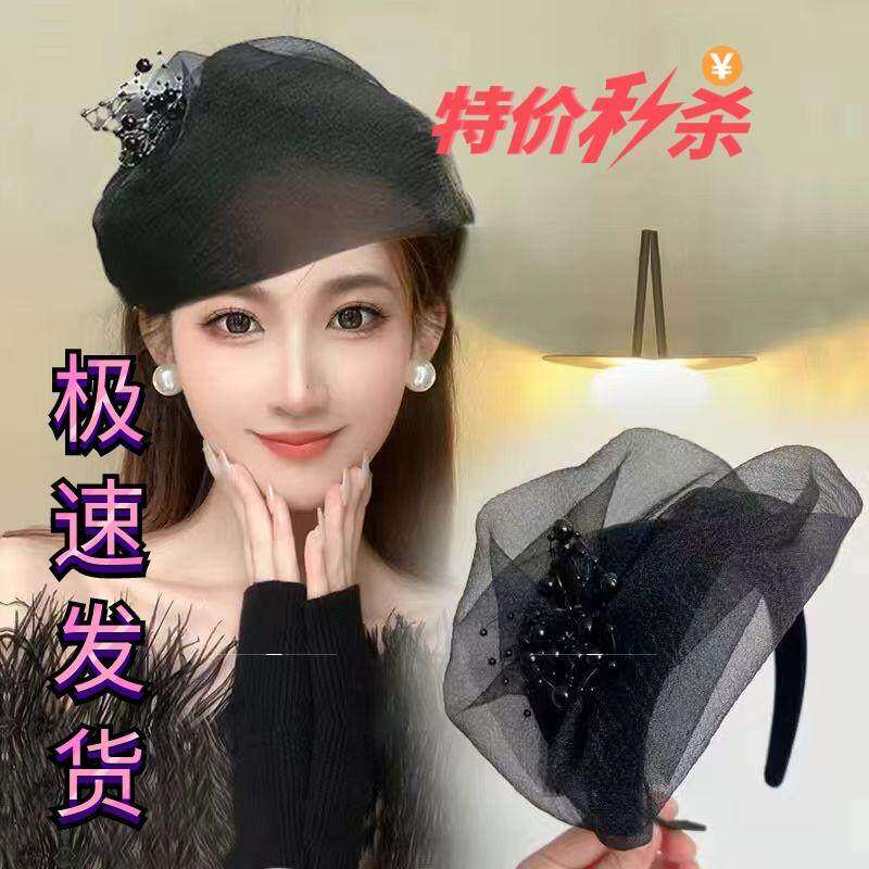 法式半帽发箍遮白发网纱布艺发饰覆古半帽气质妈妈神器高档头饰