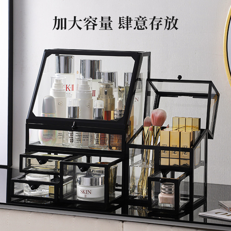 化妆品收纳盒桌面防尘台面整理护肤收纳柜置物架抽屉大容量化妆盒图片