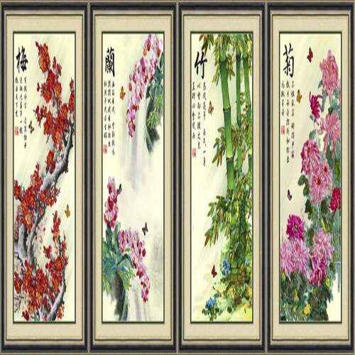 欧锦年华丝带绣直销 彩印挂画梅兰竹菊 客厅房间玄关装