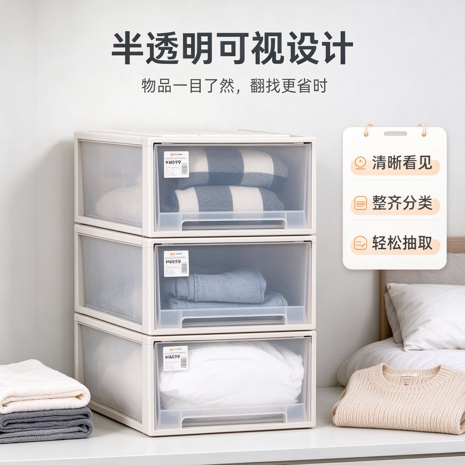 收纳盒抽屉式组合深30衣橱塑料透明内衣衣柜袜子整理箱多层鞋盒宽