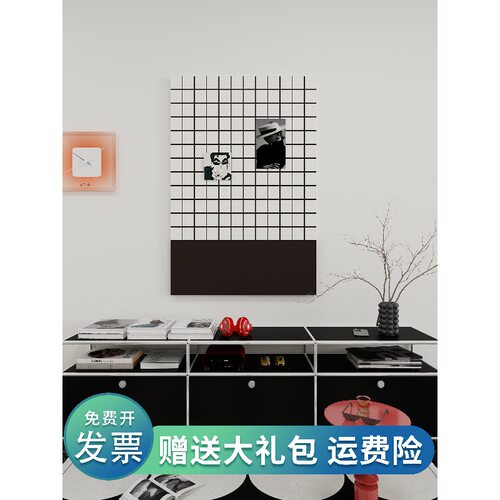 黑白极简风格子毛毡板儿童房墙面装饰软装3d立体软木板照片墙