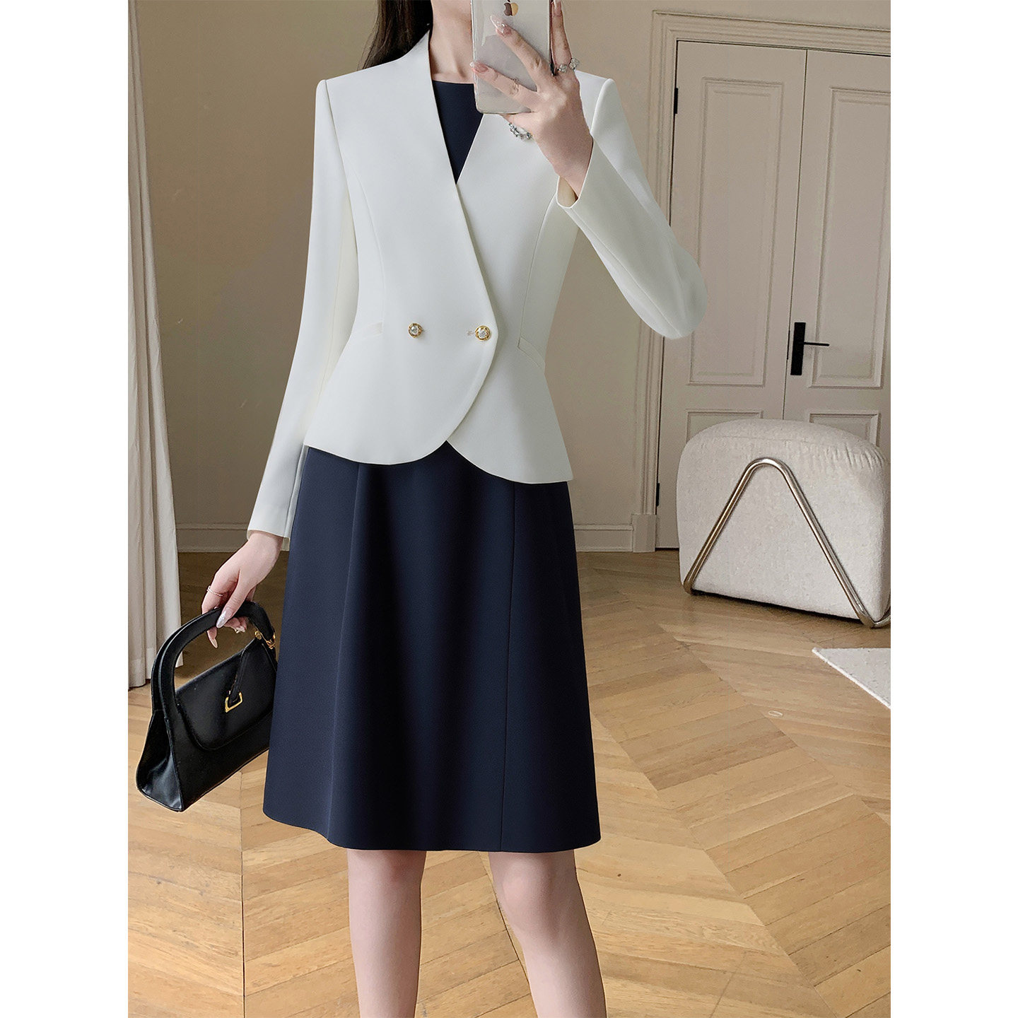 高知分子职业西装套装连衣裙两件套女职场通勤气质教资面试工作装