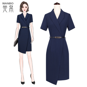高端职业连衣裙气质时尚美容院售楼处正装酒店条纹工作服女工装夏