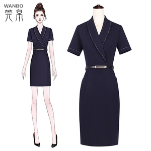 高端职业连衣裙夏气质时尚美容院酒店前台水吧工作服女工装包臀裙