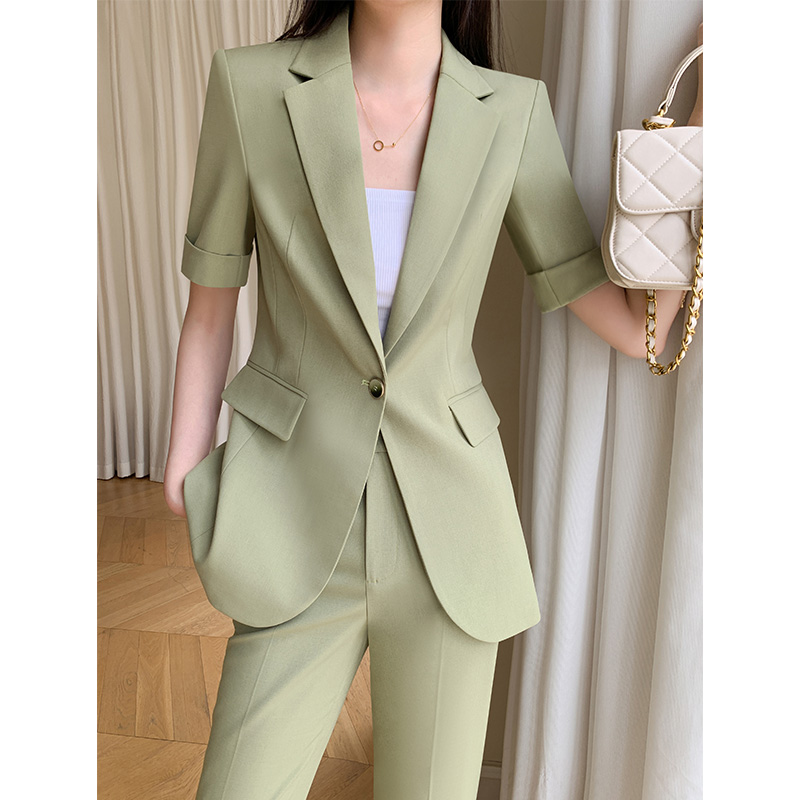 夏季职业西装套装女士薄款洋气西服设计师款时尚两件套裤2025新款