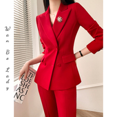 红色职业西装 气质年会主持人西服播音工作服 新款 套装 女2025年秋季