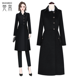 职业呢子大衣女工作服中长款银行正装售楼部工装夹棉加厚毛呢外套