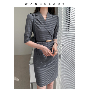 灰色职业连衣裙女春秋气质收腰包臀裙职业装通勤职场上班族工作服