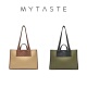 MYTASTE Endless帆布托特包真皮拼接大容量女包可容纳13寸笔记本