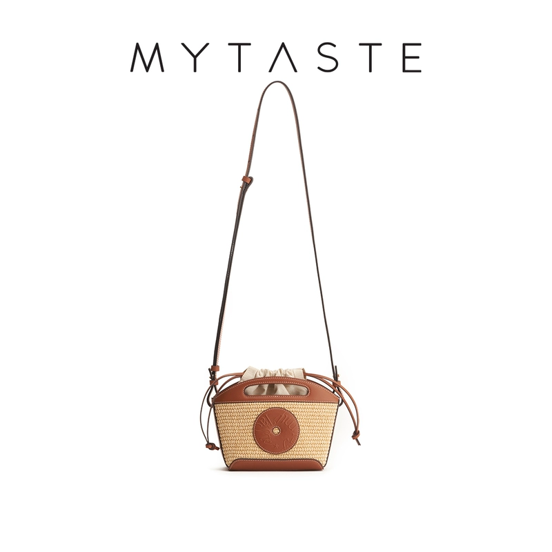 MYTASTE Соломенная корзина, портативная сумка через плечо, на шнурках, из натуральной кожи