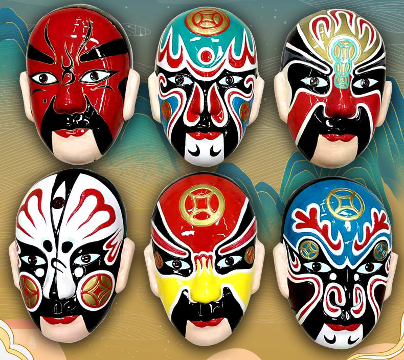 五路财神京剧脸谱防水户外墙壁装饰中国风酒店火锅店墙面装饰软装