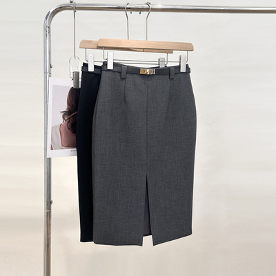 灰色高级感通勤包臀半身裙女