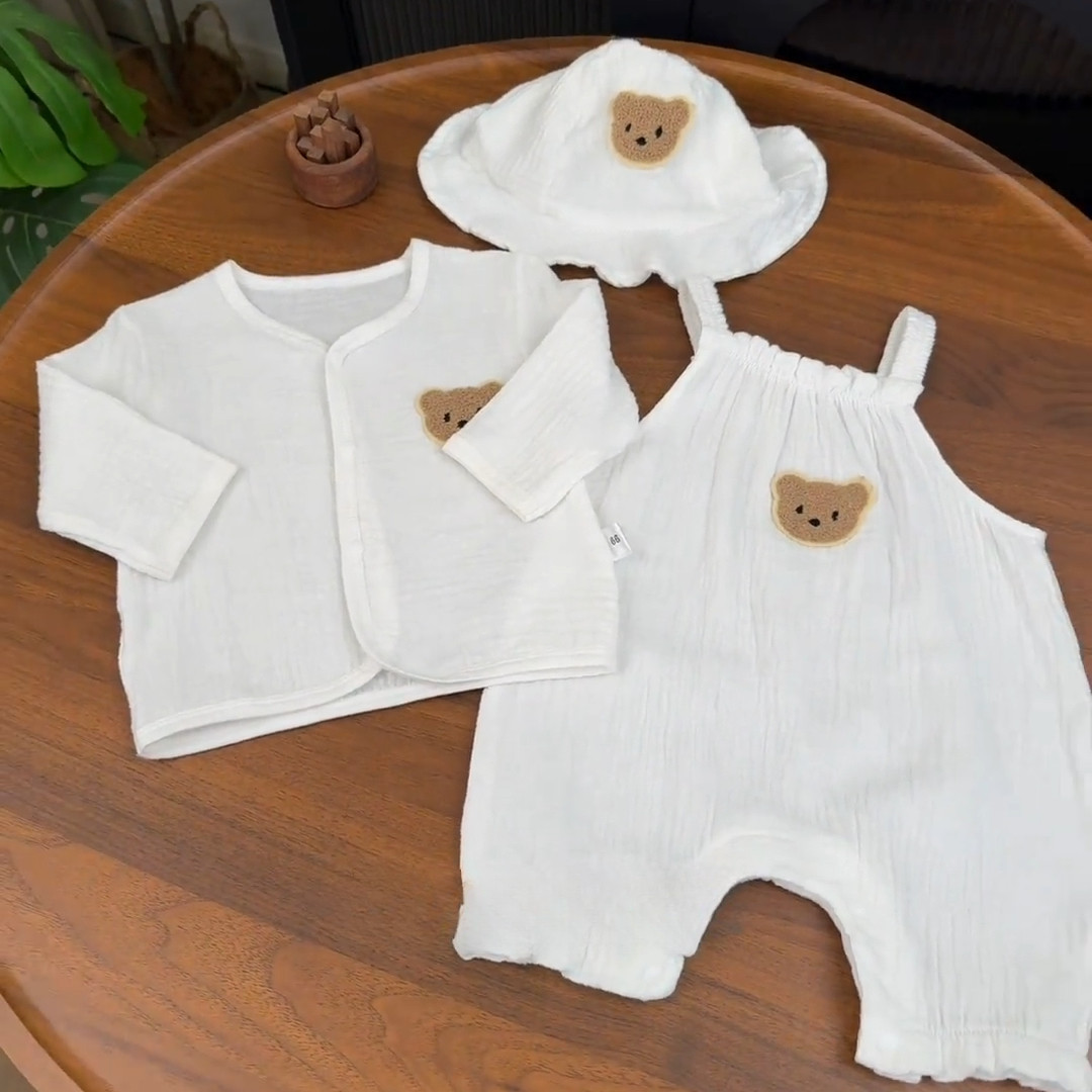 婴儿纯棉纱布背带裤夏季薄款套装连身衣/爬服/哈衣