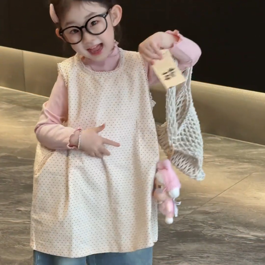 女童套装2026春秋新款粉色打底衫背心裙牛仔裤韩系儿童衣服三件套