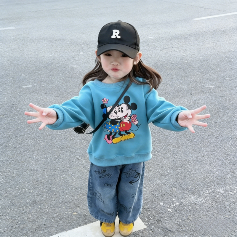儿童卡通童装卫衣套装女童2025新款阔腿牛仔裤洋气幼儿园百搭爆款