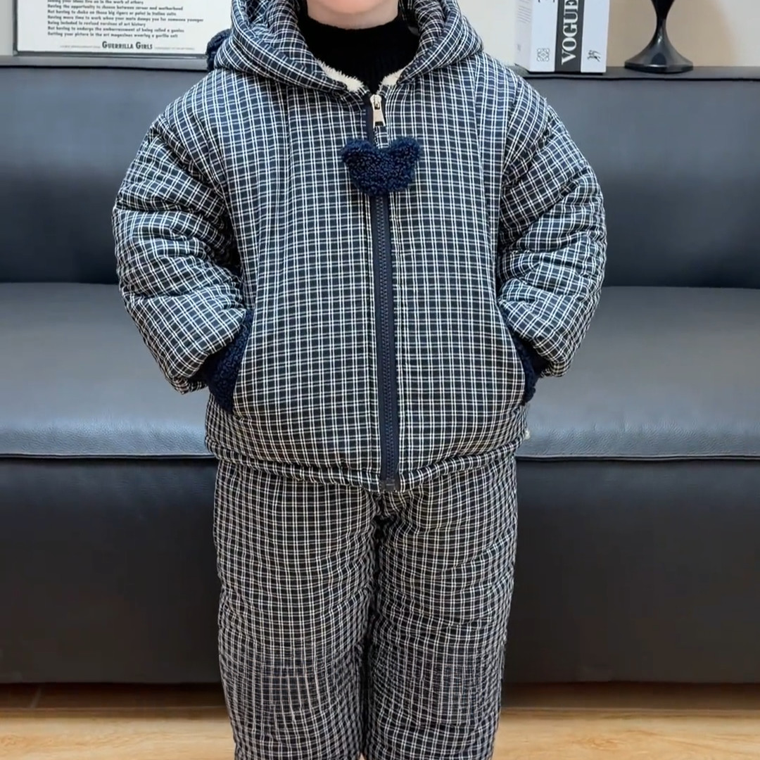 男童冬季三层夹棉加厚家居服套装宝宝卡通外穿保暖睡衣儿童冬装款
