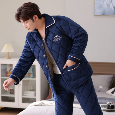 睡衣男秋冬季加厚加绒保暖法兰绒