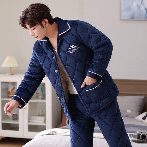 睡衣男秋冬季加厚加绒保暖法兰绒