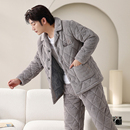 秋冬款 三层加厚珊瑚绒夹棉保暖加绒法兰绒家居服套装 冬季 睡衣男士