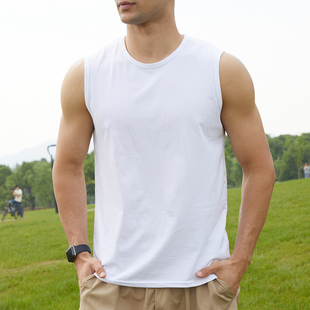 白色純棉背心男士薄款夏季無袖T恤坎肩內穿跨欄打底運動健身寬肩