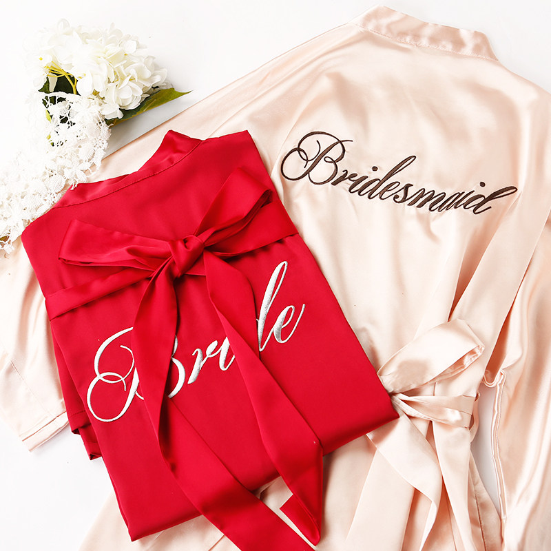 新娘晨袍女伴娘刺绣钻定制伴手礼结婚婚礼睡衣趴化妆睡袍浴袍