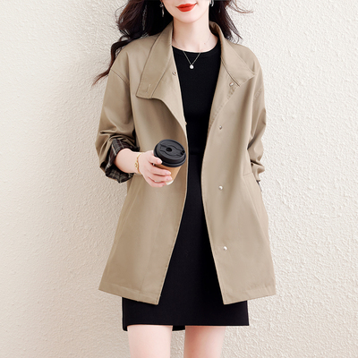 实拍卡其色风衣外套女2025春秋新款中长款小个子大衣