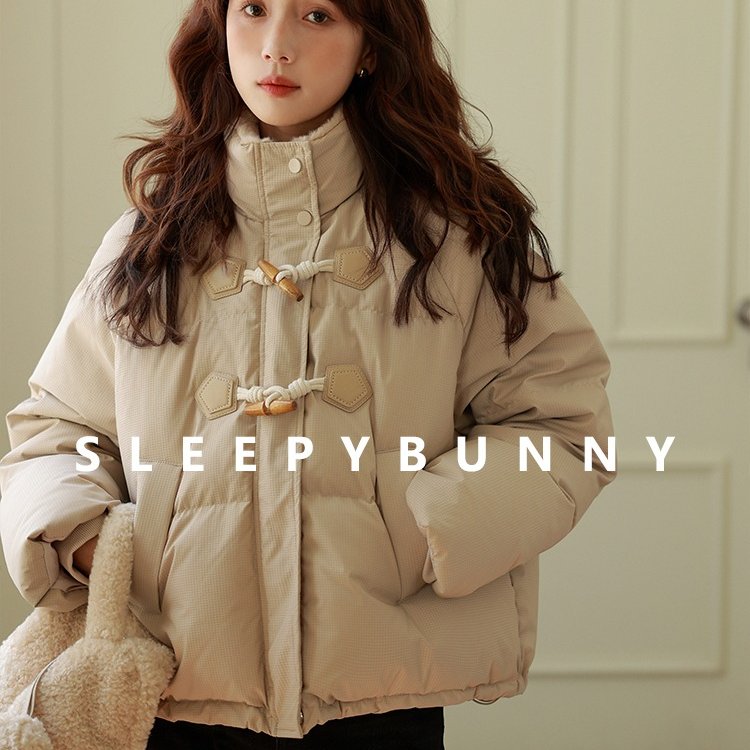 瞌睡兔同款牛角扣面包服2025冬季保羽绒棉服棉衣短款宽松型