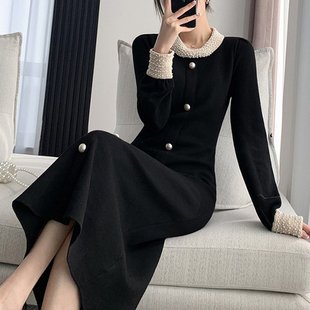 裙子 高级感别致独特黑色连衣裙女显瘦时尚 已出货 法式