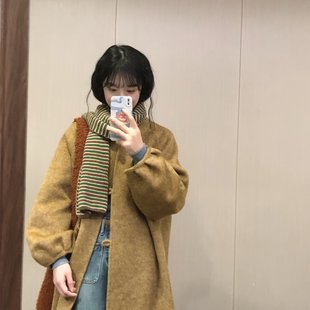 复古秋叶黄双面羊毛大衣2025秋冬季女长款韩版宽松高级感毛呢外套
