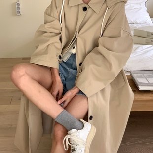 复古英伦风可拆卸连帽中长款 新款 风衣外套女 韩国chic秋季 已出货