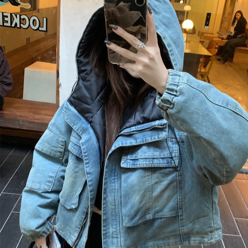 实拍实价 新款流行棉绒内胆轻薄加绒牛仔外套短款两面穿上衣夹克