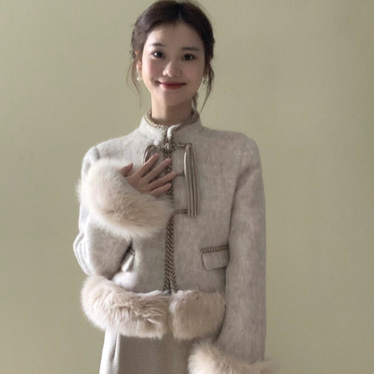 新中式夹棉套装裙女秋冬季2025富家千金高级感气质名媛毛呢两件套