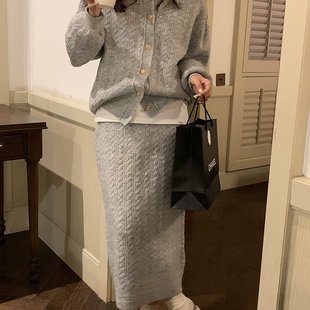针织毛衣半身裙奶糯风两件套 温柔开衫 已出货 韩国东大门针织套装
