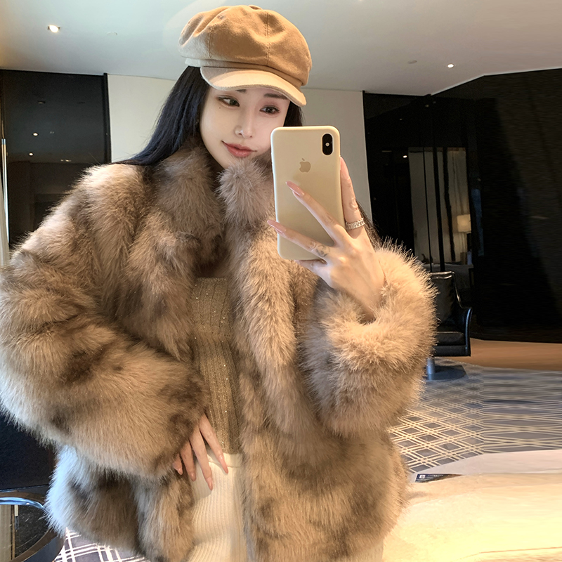 实拍 琥珀沙棕 仿狐狸毛外套女冬季新款短款环保皮草毛毛绒大衣